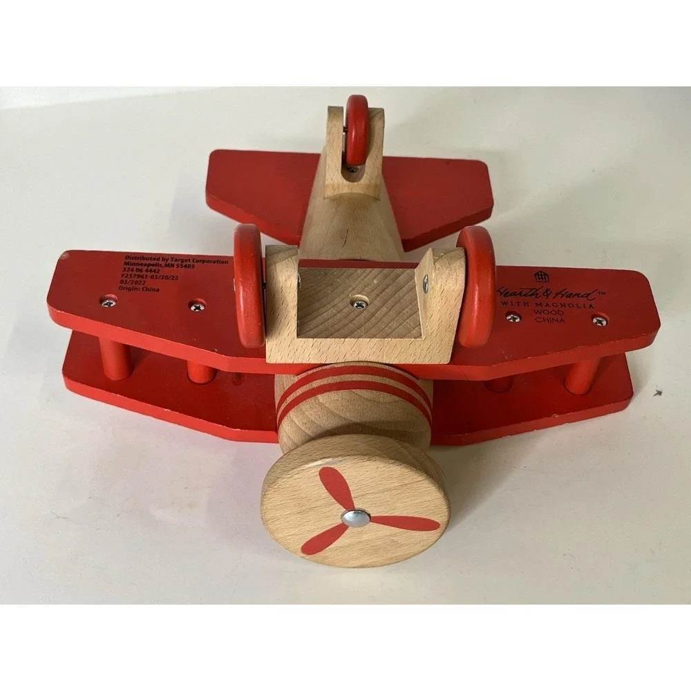 Hearth and Hand with Magnolia Wood Toy Propeller Airplane Red and Tan